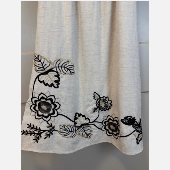 Boston Proper Flax/Oatmeal Linen Off-Shoulder Embroidered Dress - Large - Picture 6 of 10